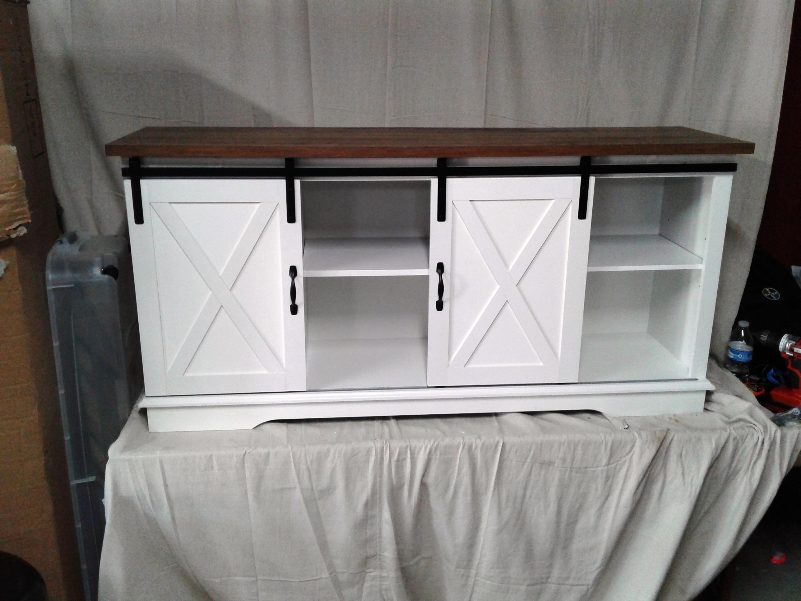 White with wood top Entertainment stand