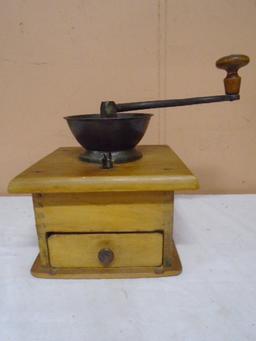 Antique Wooden Coffee Grinder w/ Drawer