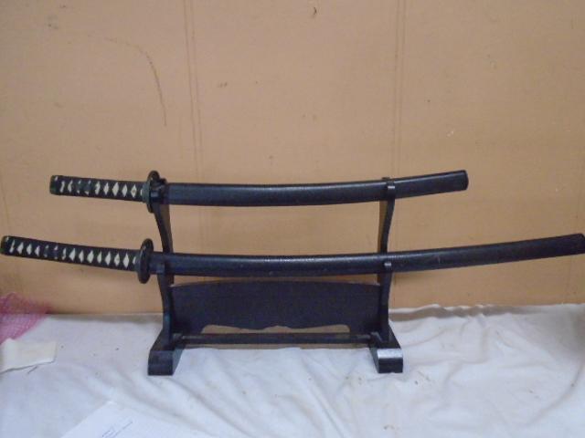 2pc Ninja Sword Set w/ Wooden Stand