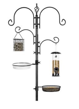 91" 4-Hook Bird Feeding Station, Steel Multi-Feeder Stand w/ 2 Bird Feeders