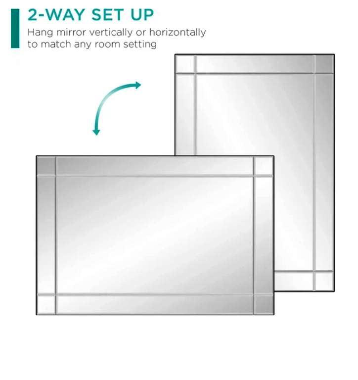 Modern Decorative Rectangular Frameless Wall Mirror - 36x24in