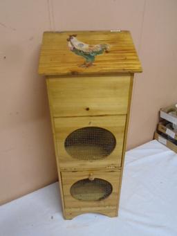 Wooden Potato & Onion Bin w/ Rooster