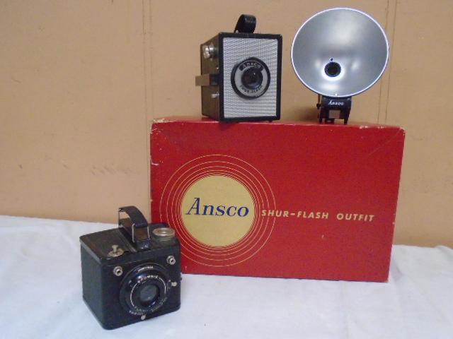 Ansco Shur-Flash Outfit Camera w/Box and Brownie Flash Six-20