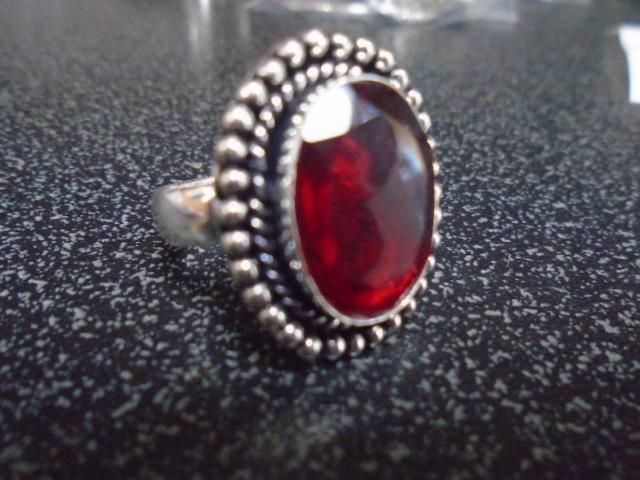 German Silver And Garnet Ladies Ring