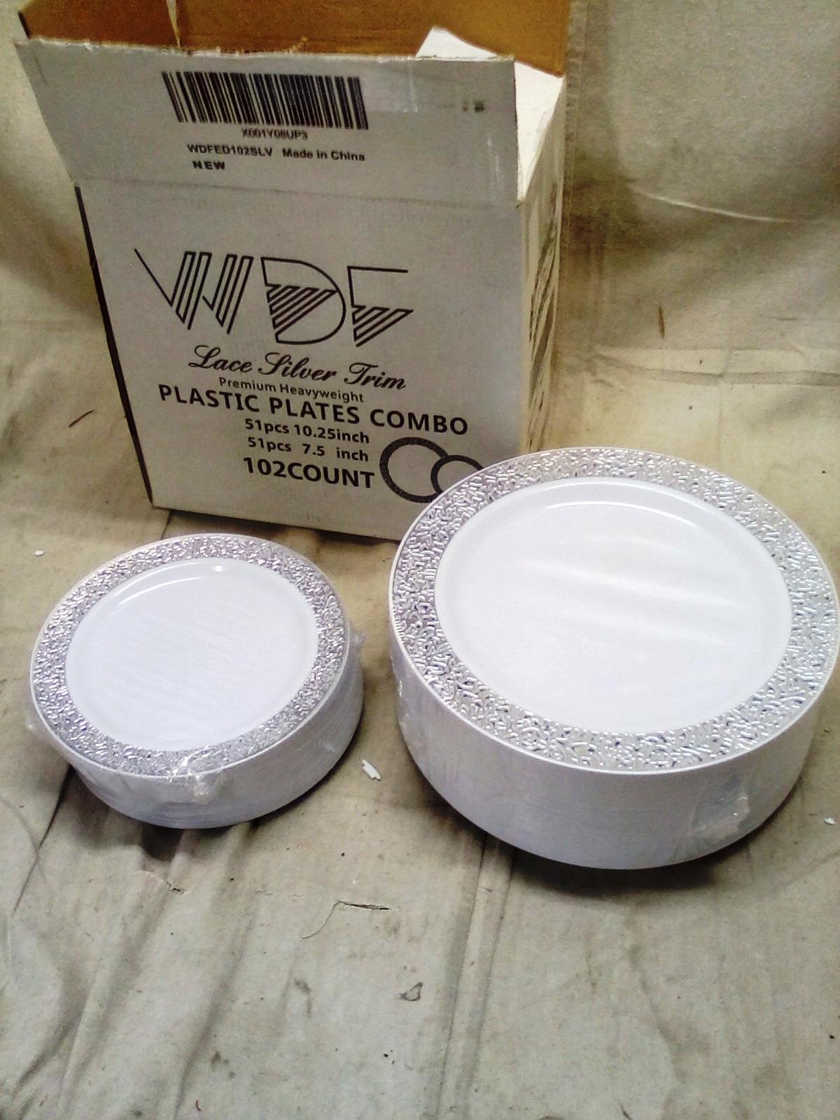 Lace Silver Trim Heavyweight Plastic Plate Combo Set