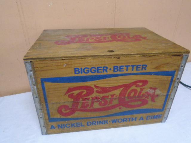 Vintage Wooden Pepsi-Cola Crate w/Lid