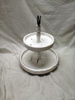 15" Diameter 18.5" tall 2 Tier Wooden Shelf