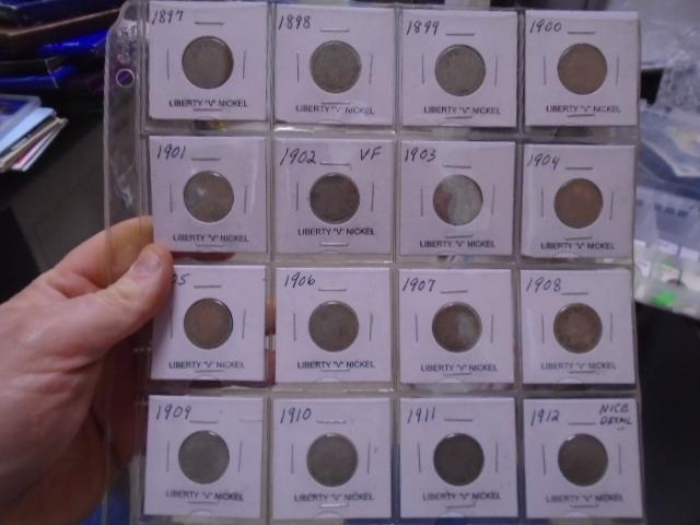 Group of 16 Liberty "V" Nickels