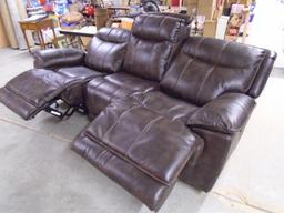 Beautiful Chocolate Brown Leather Power Dual Reclining Sofa