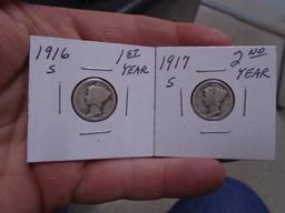 1916 S Mint & 1917 S Mint Mercury Dimes