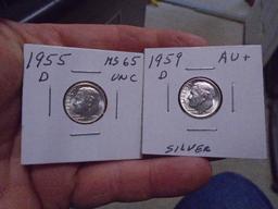 1955 D Mint & 1959 D Mint Silver Roosevelt Dimes