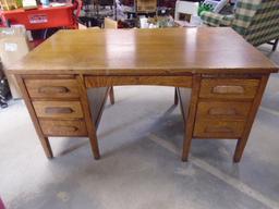 Antique Oak 6 Drawer Desk