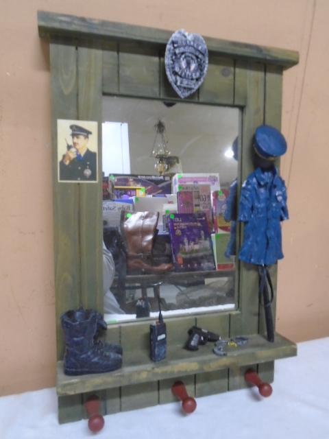 Police Officer Wall Mirror w/ 3 Pegs