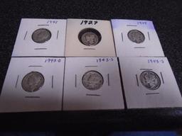 Group of (6) Mercury Dimes