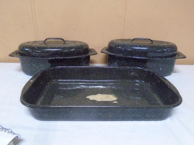 3 Pc. Group of Graniteware Baking Pans