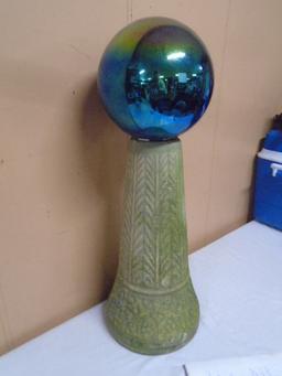 Glass Gazing Ball On Pottery Stand