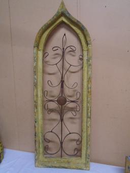 Wooden Church Window Décor w/ Iron Insert