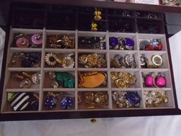 Beautiful Wooden Jewelry Box Filled w/ Jewelry