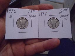 1916 S-Mint and 1917 Mercury Dimes