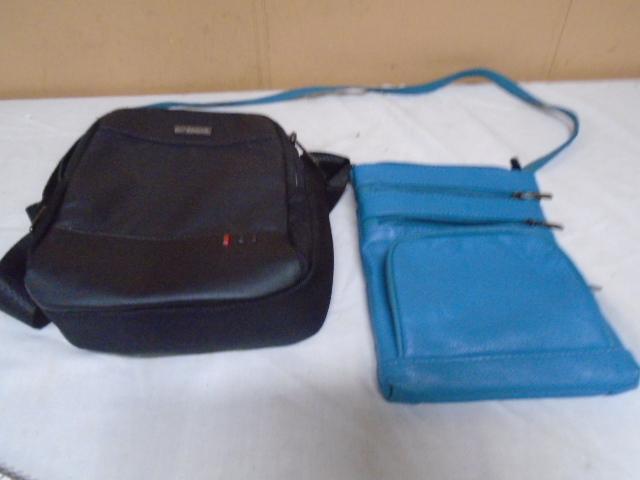 Teal Leather Crossbody Purse & Tablet Bag