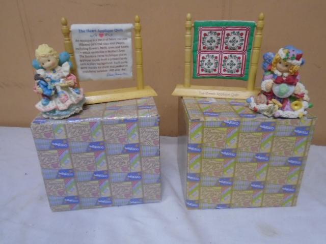 2 Enesco Patterns of Life Quilt Pcs w/ Figurines