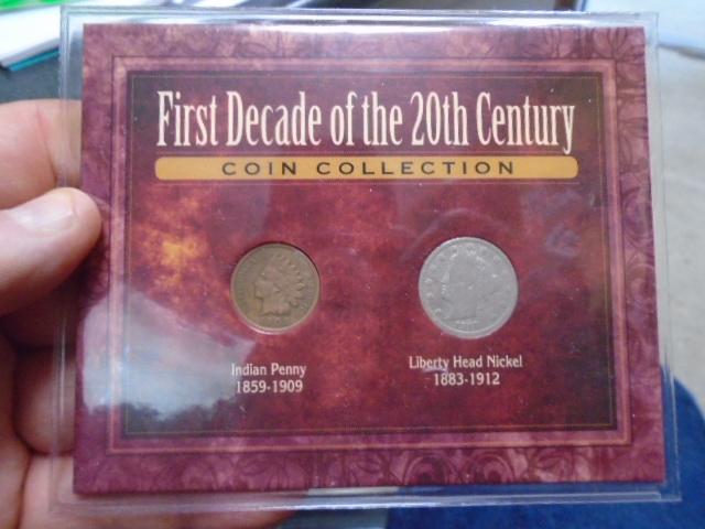 1902 Indian Head Cent and 1910 Liberty "V" Nickel Set