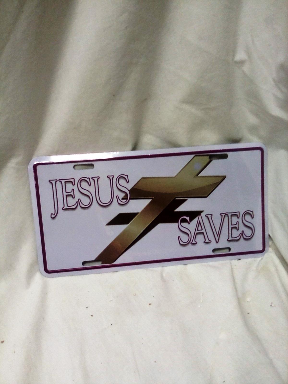 Metal License Plate "Jesus Saves"