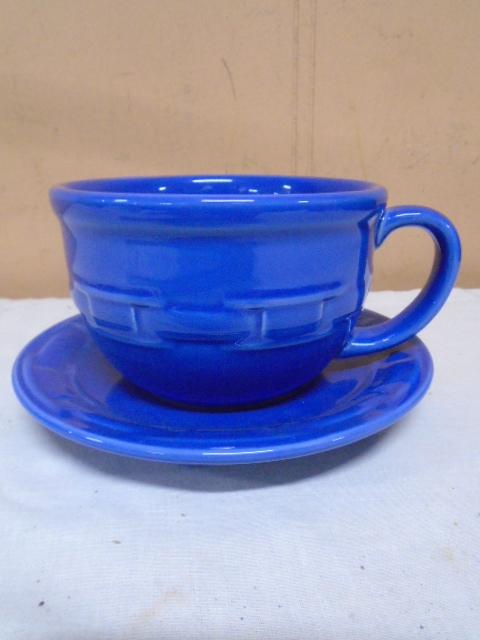 Retired Longaberger Cornflower Pottery Cappuccino & Saucer Set