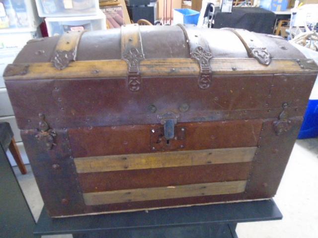 Antique Wood Slat Camel Back Trunk