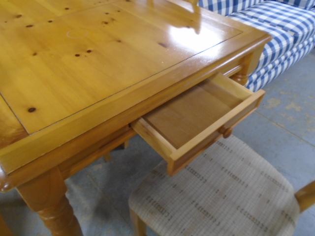 Solid Wood Dining Table w/Drawers on Each Side and Center Leaf w/6 Matching Chairs-See Pic #2