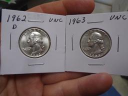 1962 D Mint & 1963 silver Washington Quarters