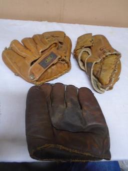 Group of 3 Vintage Leather Baseball Gloves