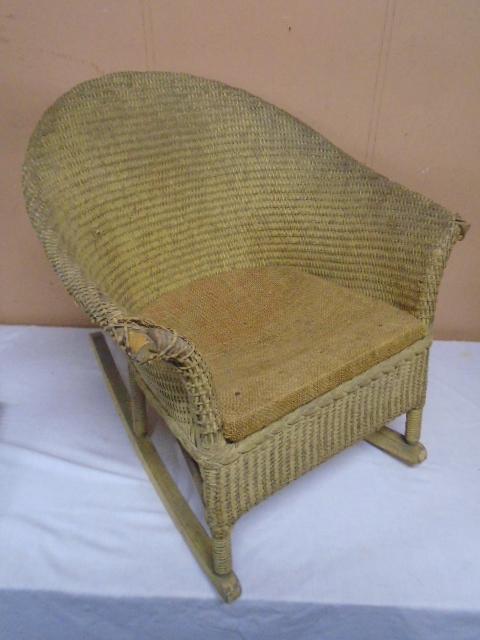 Antique Wood & Wicker Child's Rocker