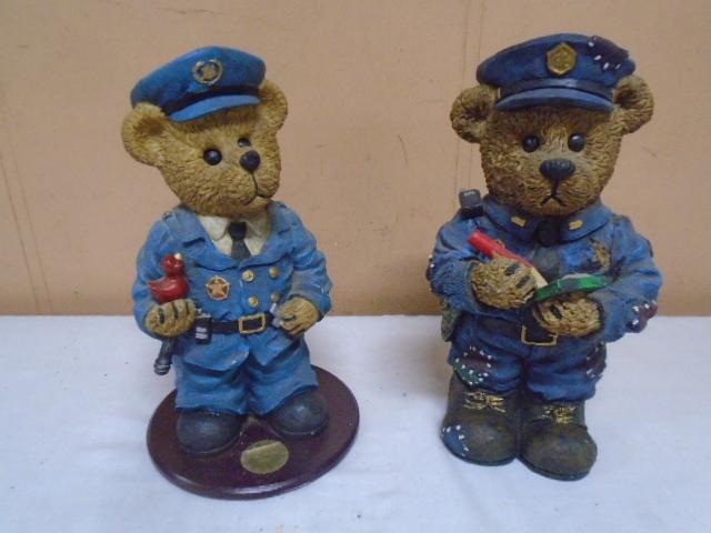 2 Police Officer Teddy Bear Statues