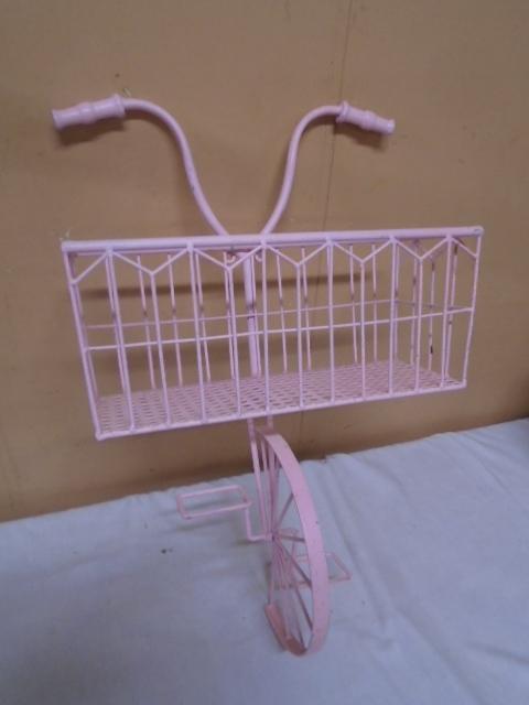 Pink Bicycle Wall Metal Art Basket