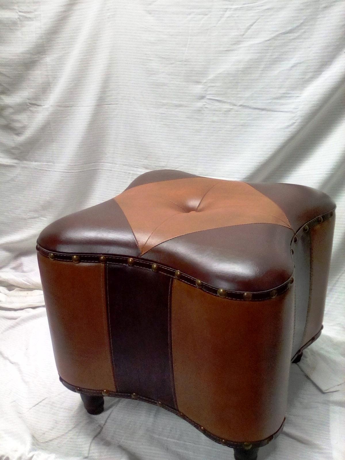 Wooden Leather Ottoman 18"x18"x16"