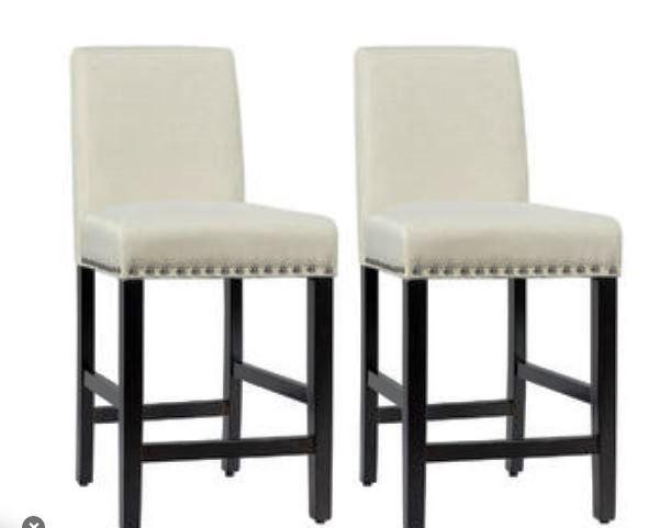 Costway Set of 2 Counter Stools 25'' Kitchen Breakfast Chairs Nailhead Beige