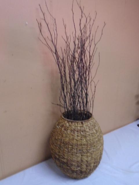 Large Wicker Vase w/ Twig Décor