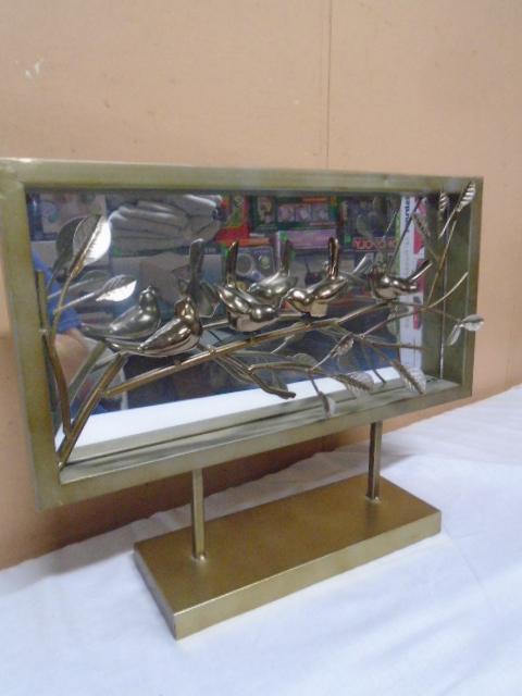 Decorative Table Top Metal Art Mirror w/ 4 Birds