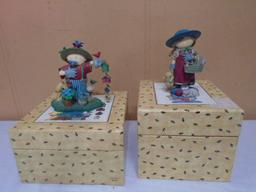 2 Lang & Wise Boy & Girl Gardening Figurines