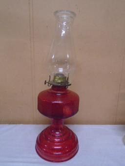 Vintage Red Glass Oil Lamp