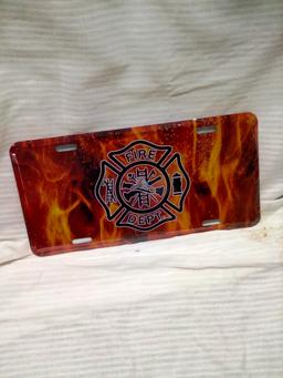 Metal Fire Dept. License Plate