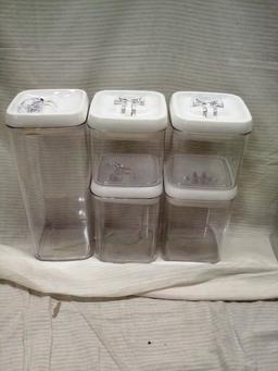 Set of 5  Rubber Seal Lid Cannisters by Flip Tite