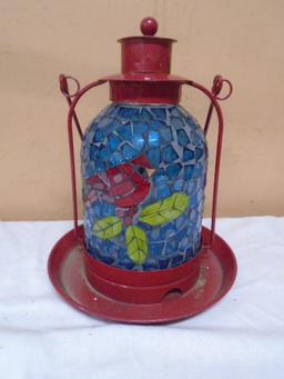 Red Metal & Mosaic Bird Feeder w/ Red Bird