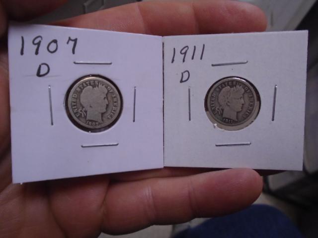 1907 D-Mint and 1911 D-Mint Barber Dimes