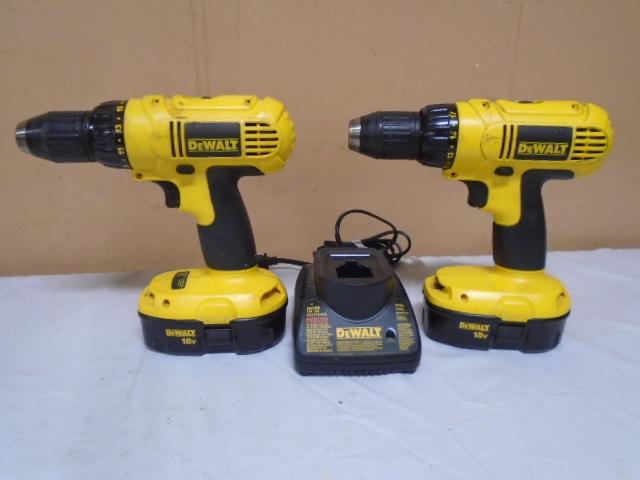 2 Dewalt 18 Volt 1/2" Drive Variable Speed Drills