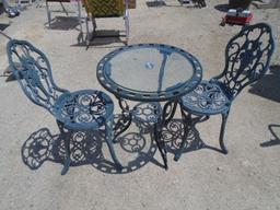 3pc Round Cast Iron Patio Bistro Set w/ Glass Insert Top