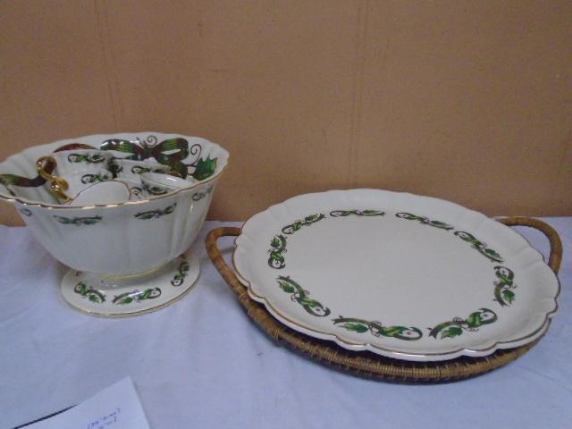 Beautiful Holiday Punch Bowl Set and Large Platter