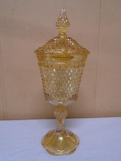 Vintage Marigold Indiana Glass Diamond Point Candy Dish