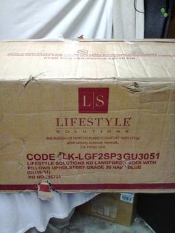 Lifestyle Solutions Navy Blue Upholstered Sofa New In The Box(Pic is just Rep.)